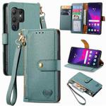 For Samsung Galaxy S25 Ultra 5G Love Zipper Lanyard Leather Phone Case(Green)