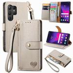 For Samsung Galaxy S25 Ultra 5G Love Zipper Lanyard Leather Phone Case(Gray)