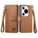 For Huawei Pura 70 Pro+ Love Zipper Lanyard Leather Phone Case(Brown)