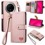 For Huawei Mate 70 Pro Love Zipper Lanyard Leather Phone Case(Pink)