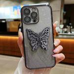 For iPhone 15 Pro Max Electroplated Gradient Glitter 3D Butterfly TPU Phone Case(Gradient Black)