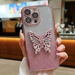 For iPhone 15 Pro Electroplated Gradient Glitter 3D Butterfly TPU Phone Case(Gradient Pink)