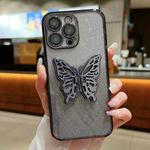 For iPhone 13 Pro Electroplated Gradient Glitter 3D Butterfly TPU Phone Case(Gradient Black)