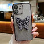 For iPhone 12 Electroplated Gradient Glitter 3D Butterfly TPU Phone Case(Gradient Black)