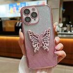For iPhone 11 Pro Max Electroplated Gradient Glitter 3D Butterfly TPU Phone Case(Gradient Pink)