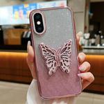 For iPhone XS Max Electroplated Gradient Glitter 3D Butterfly TPU Phone Case(Gradient Pink)