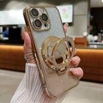 For iPhone 15 Pro Plated Mirror Holder Gradient Glitter MagSafe Phone Case(Gold)