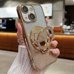 For iPhone 15 Plus Plated Mirror Holder Gradient Glitter MagSafe Phone Case(Gold)