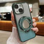 For iPhone 14 Plus Plated Mirror Holder Gradient Glitter MagSafe Phone Case(Green)