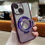 For iPhone 14 Plus Plated Mirror Holder Gradient Glitter MagSafe Phone Case(Purple)