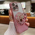 For iPhone 14 Pro Max Plated Mirror Holder Gradient Glitter MagSafe Phone Case(Pink)