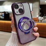 For iPhone 13 mini Plated Mirror Holder Gradient Glitter MagSafe Phone Case(Purple)