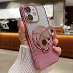 For iPhone 12 Plated Mirror Holder Gradient Glitter MagSafe Phone Case(Pink)