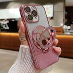 For iPhone 11 Pro Max Plated Mirror Holder Gradient Glitter MagSafe Phone Case(Pink)