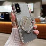 For iPhone X / XS Plated Mirror Holder Gradient Glitter MagSafe Phone Case(Gray)