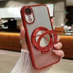 For iPhone XR Plated Mirror Holder Gradient Glitter MagSafe Phone Case(Red)