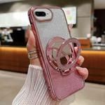 For  iPhone 7 Plus / 8 Plus Plated Mirror Holder Gradient Glitter MagSafe Phone Case(Pink)