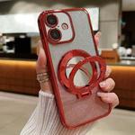 For iPhone 16 Plated Mirror Holder Gradient Glitter MagSafe Phone Case(Red)