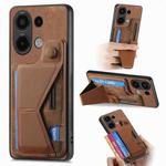 For Xiaomi Redmi Note 13 4G II K-shaped Slide Holder Card Slot Phone Case(Brown)
