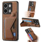 For Xiaomi Redmi Note 13 5G II K-shaped Slide Holder Card Slot Phone Case(Brown)