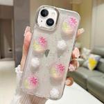 For iPhone 15 3D Flower Glitter Epoxy TPU Phone Case(Pink Strawberry)