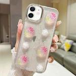 For iPhone  12 3D Flower Glitter Epoxy TPU Phone Case(Pink Strawberry)