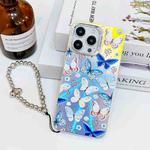 For iPhone 14 Pro Electroplating Laser Butterfly Phone Case with Wrist Strap(Blue Butterflies AB4)