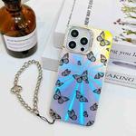 For iPhone 16 Pro Electroplating Laser Butterfly Phone Case with Wrist Strap(Black Butterflies AB5)