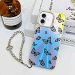 For iPhone 16 Plus Electroplating Laser Butterfly Phone Case with Wrist Strap(Black Butterflies AB5)