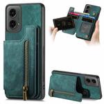 For Motorola Moto G 2024 Retro Leather Zipper Wallet Back Phone Case(Green)