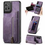 For Motorola Moto G Power 2025 5G Retro Leather Zipper Wallet Back Phone Case(Purple)