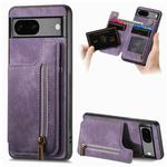 For Google Pixel 6 Pro Retro Leather Zipper Wallet Back Phone Case(Purple)
