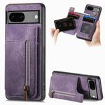 For Google Pixel 6a Retro Leather Zipper Wallet Back Phone Case(Purple)