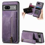 For Google Pixel 7 Pro Retro Leather Zipper Wallet Back Phone Case(Purple)