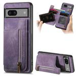 For Google Pixel 7 Retro Leather Zipper Wallet Back Phone Case(Purple)