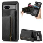 For Google Pixel 7 Retro Leather Zipper Wallet Back Phone Case(Black)