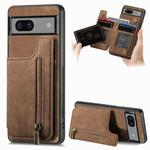 For Google Pixel 7a Retro Leather Zipper Wallet Back Phone Case(Brown)