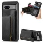 For Google Pixel 7a Retro Leather Zipper Wallet Back Phone Case(Black)