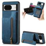 For Google Pixel 8 Retro Leather Zipper Wallet Back Phone Case(Blue)