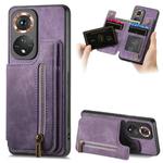 For Honor 50 Retro Leather Zipper Wallet Back Phone Case(Purple)