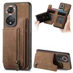 For Honor 50 Retro Leather Zipper Wallet Back Phone Case(Brown)