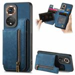 For Honor 50 Retro Leather Zipper Wallet Back Phone Case(Blue)