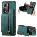For Honor 50 Retro Leather Zipper Wallet Back Phone Case(Green)