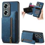 For Honor 60 Retro Leather Zipper Wallet Back Phone Case(Blue)