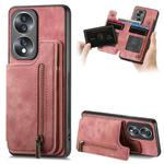 For Honor 70 Retro Leather Zipper Wallet Back Phone Case(Pink)