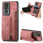 For Honor 80 Retro Leather Zipper Wallet Back Phone Case(Pink)