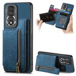 For Honor 80 Retro Leather Zipper Wallet Back Phone Case(Blue)