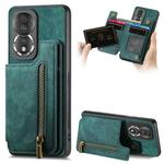 For Honor 80 Retro Leather Zipper Wallet Back Phone Case(Green)