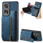 For Honor 80 Pro Retro Leather Zipper Wallet Back Phone Case(Blue)
