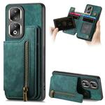 For Honor 90 Pro Retro Leather Zipper Wallet Back Phone Case(Green)